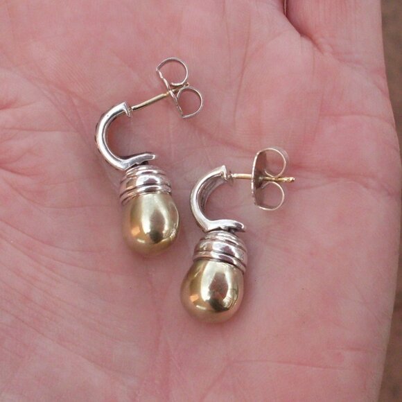 Rare & Retired David Yurman Hampton Gold Ball Earrings - 14K/925 - DY Backs - Picture 5 of 9